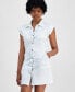 ფოტო #3 პროდუქტის Juniors' Button-Front Cap-Sleeve Twill Dress