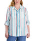 Фото #1 товара Plus Size Striped Linen Button-Front Shirt, Created for Macy's