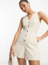 ASOS DESIGN button through linen look playsuit in oatmeal