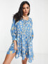 Free People floral print mini smock dress in river blue