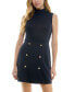 Juniors' Mock Neck Button Trim Sleeveless Sheath Dress