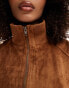 ASOS DESIGN suedette funnel neck bomber jacket in tan