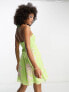 Фото #7 товара ASOS DESIGN ruched bust embroidered chiffon mini dress with halter neck in lime green