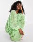 Фото #8 товара Miss Selfridge metallic chiffon shirred volume sleeve midaxi dress in green ditsy