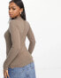 JDY high neck lettuce edge top in light brown