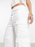 COLLUSION satin utility wide leg cargo trousers in white
