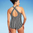 Lands' End Women's UPF 50 Full Coverage Striped High Neck Tugless One Piece