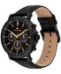 Men's Multifunction Black Leather Watch 44mm