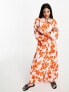 Фото #7 товара Selected Femme maxi shirt dress in bold orange floral