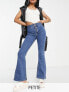 Topshop Petite high rise Jamie flare jeans in mid blue