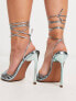 ASOS DESIGN Wide Fit Narina ring detail heeled sandals in blue metallic