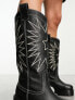 Фото #3 товара ASOS DESIGN Cosmic leather cleated western knee boots in black