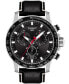 ფოტო #1 პროდუქტის Men's Swiss Chronograph Supersport T-Sport Black Leather Strap Watch 46mm