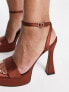 Фото #4 товара ASOS DESIGN Wide Fit Noon platform barely there heeled sandals in chocolate