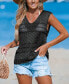 Фото #2 товара Women's Open Knit V-Neck Sleeveless Cover-Up Top