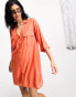 Accessorize long sleeve oversized beach shirt dress in bright orange Knallorange, S - фото #2