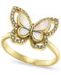 ფოტო #1 პროდუქტის Gold-Plate Pavé & Mother-of-Pearl Butterfly Ring, Created for Macy's