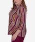 Plus Size Wine Country Women's Spliced Stripe Cowl Neck Top With Necklace