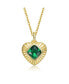 ფოტო #1 პროდუქტის Sterling Silver 14k Yellow Gold Plated with Emerald Cubic Zirconia Sunray Heart Pendant Necklace