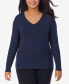 ფოტო #1 პროდუქტის Plus Size Softwear Long-Sleeve V-Neck Top