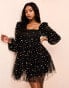 Фото #4 товара ASOS LUXE tulle baby doll dress with pearl embellishment in black