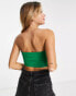 Pull&Bear cut out ruched front cropped top in green