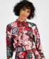 ფოტო #4 პროდუქტის Petite Floral Button-Trim Belted Long-Sleeve Dress