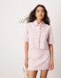 Фото #3 товара ASOS DESIGN short sleeve crop blazer with linen in pink co-ord