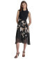 Women's Mixed-Media Sleeveless Belted Dress