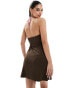 Фото #8 товара ASOS DESIGN contrast mini halter neck dress in chocolate and pink