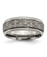 Titanium Brushed Laser Design Ridged Edge Wedding Band Ring