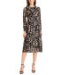 Women's Printed Long-Sleeve Pleated Dress Blk/peach, 0 - фото #1