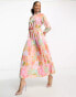 Trendyol high neck maxi dress with pleated skirt in bold spring floral