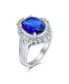 ფოტო #3 პროდუქტის Art Deco Style Royal Blue Oval Baguette Halo 6 CT AAA CZ Simulated Sapphire Solitaire Statement Engagement Ring For Women Rhodium Plated