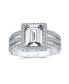 Art Deco Style 3CT Rectangle AAA CZ Emerald Cut Halo Engagement Ring For Women Wide Band .925 Sterling Silver
