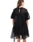 ASOS DESIGN oversize mini smock dress with ruched channel details in black