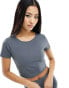 Фото #1 товара Urban Threads butter soft fitted short sleeve top in slate grey