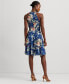 Women's Floral Belted Crepe Sleeveless Dress