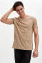 Фото #2 товара Erkek Bej Basic Slim Fit T-Shirt