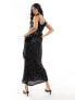 River Island corsage detail sequin maxi dress in black 36 - фото #3