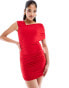 Фото #1 товара Miss Selfridge drape shoulder ruched mini dress in red