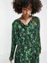 Edited tie waist midi dress in smudge green floral