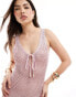 ASOS DESIGN knitted midaxi dress with cut out detail in metallic yarn in pink Розовый, XS - EU 32-34 - фото #4