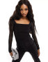 Фото #1 товара Abercrombie & Fitch long mesh sleeve top with square neckline in black