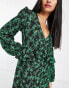 New Look floral crinkle midi dress with ruffle detail in green