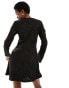 Фото #8 товара Monkie long sleeve textured structure boat neck mini dress in black