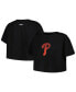 ფოტო #1 პროდუქტის Women's Black Philadelphia Phillies Painted Sky Boxy Cropped T-shirt