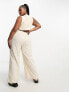 ASOS DESIGN Curve linen look button through jumpsuit in oatmeal