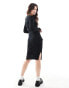 Vero Moda long sleeve rib knit midi dress with belt in black