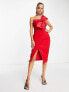 Lavish Alice bandeau bow detail wrap midi dress in red